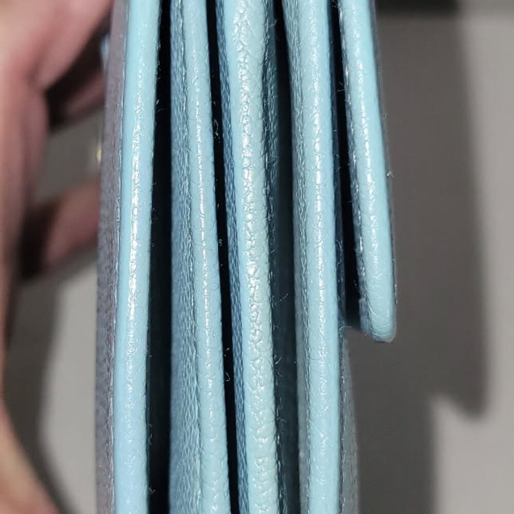 Chanel "Authentic" Blue Leather Coco Button Long … - image 12